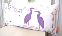 Plum Purple Egret Pillow Swamp Scene Lumbar Cushion - Insert Included