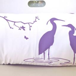 Plum Purple Egret Pillow Swamp Scene Lumbar Cushion - Insert Included - thumbnail 3
