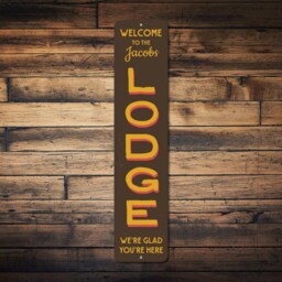 Welcome Lodge Metal Sign - Rustic Cabin Decor Personalized Ski Vertical Wall Art Cozy Retreat Entrance - thumbnail 2