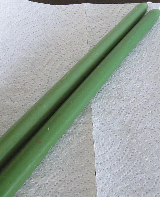 Hand Crafted Pair Williamsburg Green Beeswax Candle