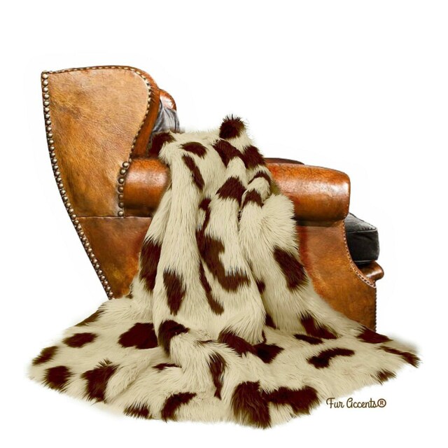 Faux Fur Throw Blanket - Brown & White Icelandic Sheepskin - image 1