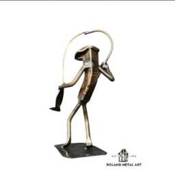 Fisherman - Metal Art Fisherman Figurine Railroad Spike Art Fishing Lunker Fish - thumbnail 2