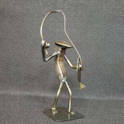 Fisherman - Metal Art Fisherman Figurine Railroad Spike Art Fishing Lunker Fish - thumbnail 3