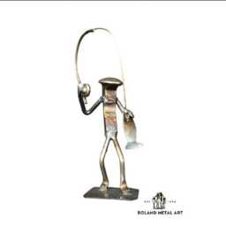 Fisherman - Metal Art Fisherman Figurine Railroad Spike Art Fishing Lunker Fish - thumbnail 1