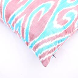 Blue Ikat Pillow Cover, Handloom Silk Cotton Cushion - 20x20 In - thumbnail 3