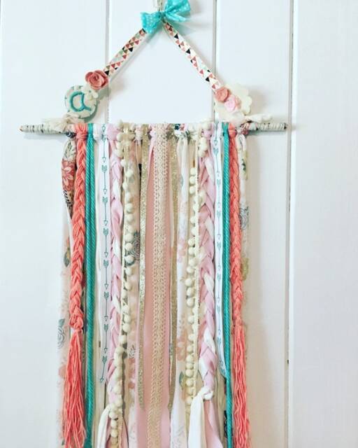 Bow Holder Nursery Decor, Macrame Holder, Personalized Boho Hair Organizer, Baby Girl Accessories, Wall Hanging Storage - image 1