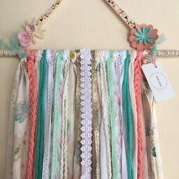 Bow Holder Nursery Decor, Macrame Holder, Personalized Boho Hair Organizer, Baby Girl Accessories, Wall Hanging Storage - thumbnail 2