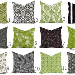 Outdoor Pillows Or Indoor Custom Cover - Black Gray Taupe Green Kiwi Lime White Contemporary Modern Geometric Coastal 18x18, 16x16 - thumbnail 2