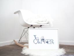 Personalised Name Print, Fishing, Sea Creatures, Boy's Picture, Under The Sea, Whale Life Animals - thumbnail 1