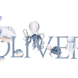 Personalised Name Print, Fishing, Sea Creatures, Boy's Picture, Under The Sea, Whale Life Animals - thumbnail 2