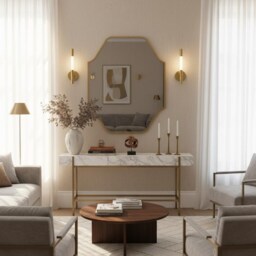 Square Mirror Vanity & Bathroom Mirrors, Rectangular Gold Frame Wall - thumbnail 3