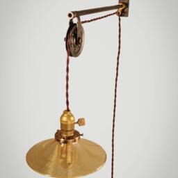 Vintage Industrial Pulley Lamp with Amber Glass Shade - Wall Mount Light Steampunk Pharmacy - thumbnail 4