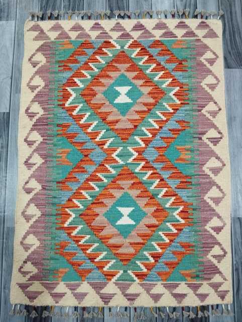 Kilim Rug Classic, Handmade Artisan Afghan Turkish Scandinavian Navajo Bohemian Wool Flatweave Multicolour 117x86 cm - image 1
