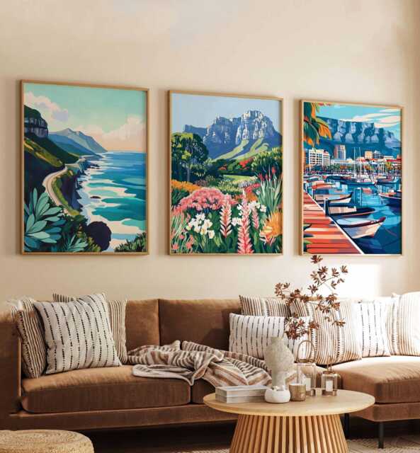 Set Of 3 Cape Town Posters, South Africa Travel Prints, Poster Set, Table Mountain Wall Art, Decor, Cityscape Gift - image 1