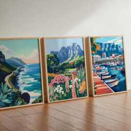 Set Of 3 Cape Town Posters, South Africa Travel Prints, Poster Set, Table Mountain Wall Art, Decor, Cityscape Gift - thumbnail 3