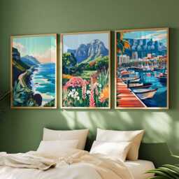 Set Of 3 Cape Town Posters, South Africa Travel Prints, Poster Set, Table Mountain Wall Art, Decor, Cityscape Gift - thumbnail 2