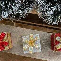 Christmas Glitter Present Box Hanging Tree Decorations Or Craft, Presents With Ribbon & Jewel Details in Red, Gold, Silver - thumbnail 2