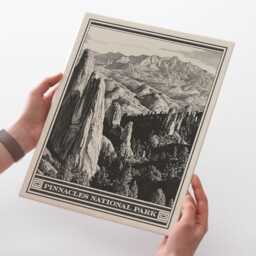 Pinnacles National Park Lithograph Style Print - Vintage California Archival Matte Fine Art Print. Salinas Valley Pacific Coast Ranges Gift - thumbnail 2