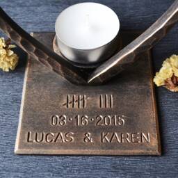 Bronze Heart For 8Th Anniversary, Hand Forged Candle Holder, Personalized Anniversary Gift, 8Th Gift Wife, Candle Holder - thumbnail 2