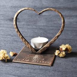 Bronze Heart For 8Th Anniversary, Hand Forged Candle Holder, Personalized Anniversary Gift, 8Th Gift Wife, Candle Holder - thumbnail 3
