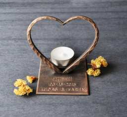 Bronze Heart For 8Th Anniversary, Hand Forged Candle Holder, Personalized Anniversary Gift, 8Th Gift Wife, Candle Holder - thumbnail 1