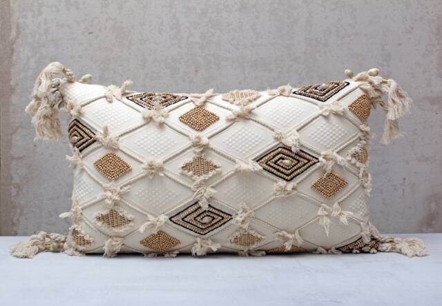 Cream Cotton Embroidered Bohemian, Bali Style Pillow Cover, Decorative Handmade Throw Cover, Cover Wlcc023 - image 1