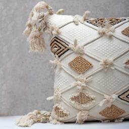 Cream Cotton Embroidered Bohemian, Bali Style Pillow Cover, Decorative Handmade Throw Cover, Cover Wlcc023 - thumbnail 2