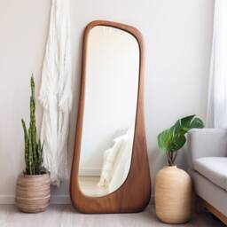 Asymmetrical Solid Wood Mirror - Organic Wall Frame Living Room Decor Full-Length Mirror