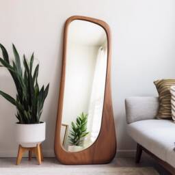Asymmetrical Solid Wood Mirror - Organic Wall Frame Living Room Decor Full-Length Mirror - thumbnail 2