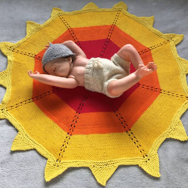 Hand Knit Cotton Baby Blanket Sunburst Stroller Swaddle - image 1