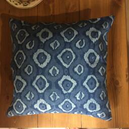 Handmade Block Print Cotton Cushion Cover Indigo Blue, 16x16 Inches - thumbnail 1