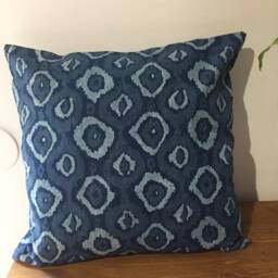 Handmade Block Print Cotton Cushion Cover Indigo Blue, 16x16 Inches - thumbnail 2