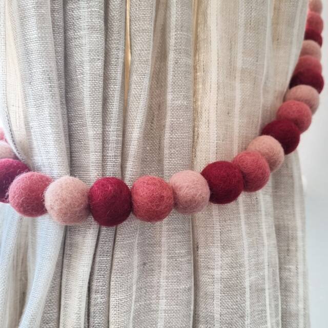 Burgundy, Peony, Coral Curtain Felt Ball Pom Tie Backs - image 1