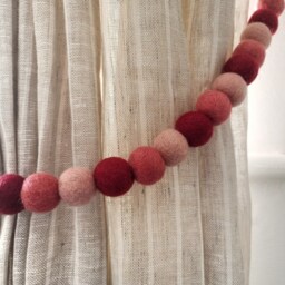 Burgundy, Peony, Coral Curtain Felt Ball Pom Tie Backs - thumbnail 3