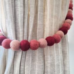 Burgundy, Peony, Coral Curtain Felt Ball Pom Tie Backs - thumbnail 1