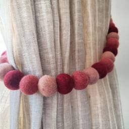Burgundy, Peony, Coral Curtain Felt Ball Pom Tie Backs - thumbnail 2