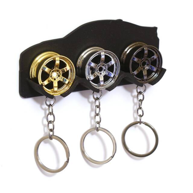 Alloy Wheel Car Silhouette Keyring Wall Mountable Key Hanger Storage Holder Keychain - image 1