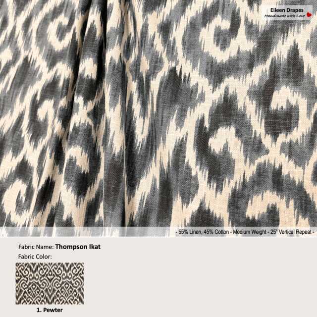 Thompson Ikat Color Pewter Linen Blend Curtain, Valance Pleated, Lined Drapery Panel Offered As Upgrades - image 1