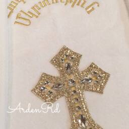 Custom Armenian Embroidered Towel With Large Crystal Cross - thumbnail 2
