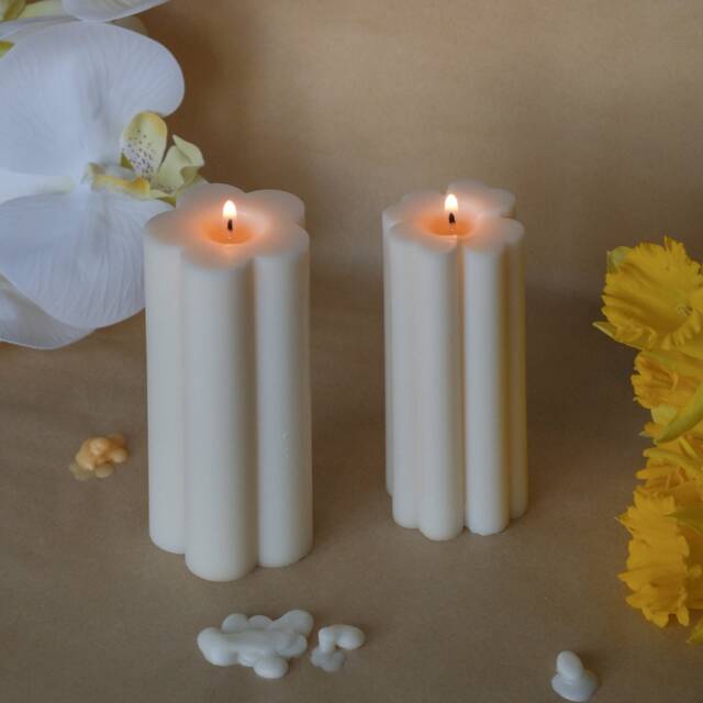 Flower Pillar Candle - Unscented Soy Wax Handmade Decorative Romantic Valentine's Day Gift Mother's - image 1