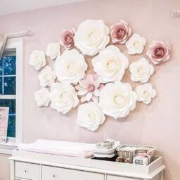 Nursery Paper Flowers Wall Decor, White & Blush Pink - Girl Room Decor Baby Shower Decorations - thumbnail 3