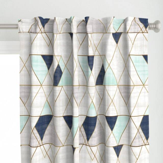 Geometric Curtain Panel - Watercolor Triangles Navy Mint Gray Custom Mod By Crystal_Walen - image 1