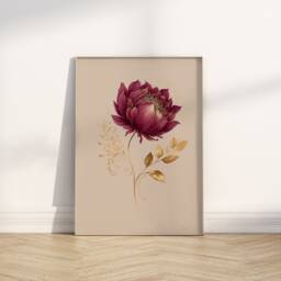 Burgundy Rose Art Print Boho Floral Watercolor With Gold Filigree - thumbnail 1