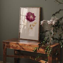 Burgundy Rose Art Print Boho Floral Watercolor With Gold Filigree - thumbnail 3