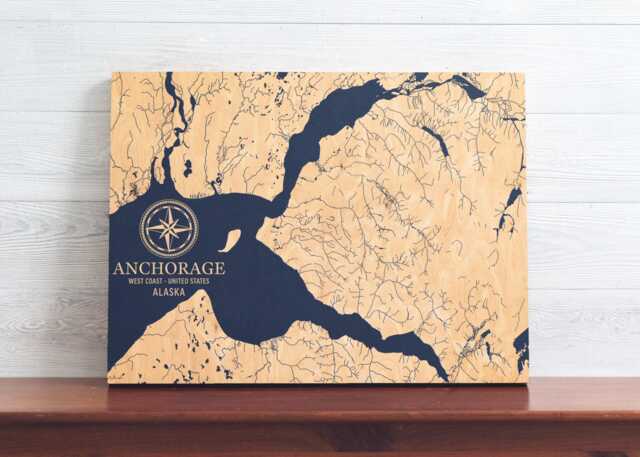 Anchorage, Alaska Map - Engraved Wood Coastal Art Sign, Beach House Decor Wall Hanging, Nautical Life Print, Unique Personalized Family Gift - image 1