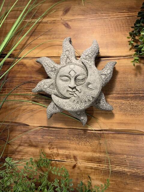 stone Garden Sun/Moon Face Wall Plaque Hanging Ornament - image 1
