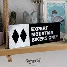 Expert Mountain Bikers Only Double Black Metal Sign Horizontal - Vintage Worn Rusty Look Print Holiday Slopes Trail Enduro Downhill Mtb - thumbnail 1