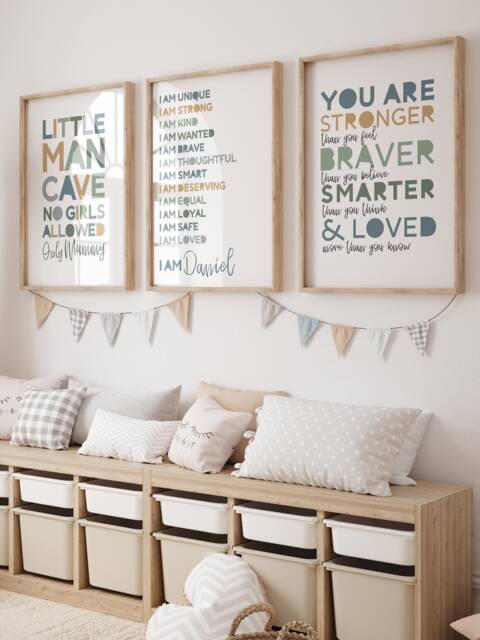 Set Of 3 Boys Bedroom Prints, Nursery Sage Green, Rule, Playroom, Wall Art, Affirmation Decor - image 1