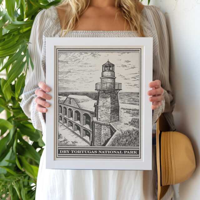 Dry Tortugas National Park Lithograph Style Print - Vintage Florida Archival Matte Fine Art Print. Fort Jefferson Garden Key. Travel Gift - image 1