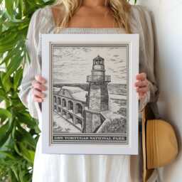 Dry Tortugas National Park Lithograph Style Print - Vintage Florida Archival Matte Fine Art Print. Fort Jefferson Garden Key. Travel Gift - thumbnail 1